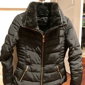Zara Black Hooded Down Jacket Parka